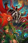  1boy 1girl artist_name bodysuit bracelet cape chain comic_cover crossover dated david_nakayama dc_comics green_bodysuit highres jewelry long_hair official_art orange_hair plant poison_ivy red_cape spawn spawn_(spawn) spiked_anklet spiked_bracelet spikes torn_bodysuit torn_clothes vines watermark 