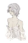  1other absurdres ambiguous_gender bare_shoulders collarbone cropped_torso crossdressing dark_souls_(series) dark_souls_i dark_sun_gwyndolin grey_hair highres long_sleeves parted_bangs parted_lips short_hair simple_background solo teeth upper_body white_background zunkome 