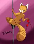  absurd_res aggressive_retsuko ailurid anthro back_boob breasts clothing female footwear hi_res high_heels legwear looking_at_viewer looking_back mammal pole red_panda retsuko sanrio solo stockings stripper_pole thedemonfoxy thong tongue tongue_out underwear undressing 