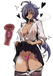  1girl :3 antenna_hair black_choker black_skirt black_thighhighs blush bow bow_panties breasts breath censored chinese_commentary choker closed_mouth clothes_lift collared_shirt commentary_request covered_nipples cowboy_shot cross-section dark-skinned_female dark_skin egg_vibrator english_commentary eyepatch female_masturbation flashing genderswap genderswap_(mtf) genshin_impact groin half-closed_eyes hands_up happy heart heart_censor highres kaeya_(genshin_impact) large_breasts lifted_by_self long_hair long_sleeves looking_at_viewer masturbation miniskirt mixed-language_commentary motion_blur nipples no_bra object_insertion one_eye_covered open_clothes open_shirt panties panty_pull pleated_skirt purple_eyes purple_hair pussy_juice remote_control_vibrator sabakuyoru school_uniform see-through see-through_shirt sex_toy shiny_skin shirt shirt_tucked_in sidelocks simple_background sketch skindentation skirt skirt_lift smile solo standing steam steaming_body sweat thighhighs thighs tongue tongue_out trembling underwear vaginal vaginal_object_insertion vibrator vibrator_cord white_background white_panties white_shirt 