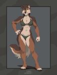  abs absurd_res anthro athletic athletic_female bikini breasts canid canine canis cleavage clothed clothing female grizzlygus hand_on_hip hi_res mammal pinup pose sierra_howlett solo stoopix swimwear tomboy wolf 