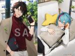  2boys belt black_belt black_hair blue_hair bob_cut cellphone coat coat_on_shoulders collared_shirt couch earrings jewelry kyo_kaneko male_focus medium_hair multicolored_hair multiple_boys necklace nijisanji nijisanji_en official_art on_couch phone pink_hair plaid_sweater_vest red_eyeliner red_hair red_sweater sample_watermark shirt single_earring smartphone smile star_pillow streaked_hair sweater tassel tassel_earrings tsuika_63no turtleneck turtleneck_sweater virtual_youtuber vox_akuma white_shirt yellow_eyes 