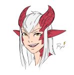  animal_humanoid dragon dragon_humanoid female hair head_only horn humanoid looking_at_viewer monster_girl_(genre) pupils randomtanstudio red_eyes red_horn ryu_(randomtanstudio) sharp_teeth simple_background slit_pupils smile solo teeth white_background white_hair yellow_eyes 