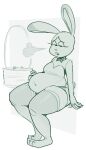  2020 anthro basket belly big_belly bloated bow_tie breasts bunny_costume burp_cloud burping clothed clothing container costume digital_drawing_(artwork) digital_media_(artwork) disney easter easter_basket female fur greyscale hi_res holidays judy_hopps lagomorph legwear leporid mammal monochrome navel_outline open_mouth overweight overweight_anthro overweight_female rabbit ridiculouscake simple_background sitting solo thick_thighs thigh_highs weight_gain zootopia 