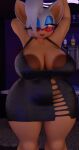  absurd_res adri164 areola belly big_areola big_belly big_breasts black_clothing black_dress breasts brown_areola clothed clothing dress female hi_res lipstick looking_at_viewer makeup mature_female nipple_slip no_underwear rouge_the_bat sega sonic_the_hedgehog_(series) thick_thighs tight_clothing wide_hips 