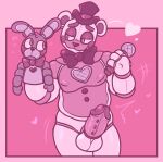  &lt;3 2023 aipeco18 anthro balls bar_emanata bear black_border blue_eyes border bow_tie cheek_spots clothing crossbar_emanata digital_media_(artwork) duo emanata erection eye_contact eyebrows five_nights_at_freddy&#039;s funtime_freddy_(fnafsl) genitals glans half-closed_eyes hand_puppet hat headgear headwear hi_res holding_object humanoid_genitalia humanoid_penis lagomorph leporid long_ears looking_at_another machine male mammal microphone narrowed_eyes nipples outside_border penis pink_background pink_body pink_eyes portrait puppet_bonnie_(fnafsl) purple_body rabbit robot round_ears scottgames simple_background sister_location speaker sweatdrop_(iconography) thick_eyebrows three-quarter_portrait top_hat white_body 