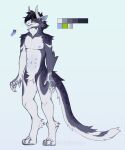  anthro arm_tuft blue_body blue_fur blue_hair blue_nipples blue_pawpads blue_tongue cheek_tuft color_swatch crotch_tuft dark_hair elbow_tuft facial_tuft fangs fur green_eyes hair hi_res kolaa leg_tuft looking_at_viewer male markings model_sheet navel nipples nude pawpads short_hair shoulder_tuft solo spots spotted_body spotted_fur spotted_markings spotted_shoulders spotted_tail standing tail tail_markings teeth tongue tuft whiskers white_body white_fur 