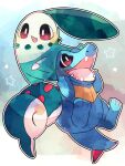  animal_focus blue_skin chikorita closed_eyes colored_skin crocodile crocodilian cyndaquil fang green_skin hanabusaoekaki highres leaf no_humans open_mouth pokemon pokemon_(creature) red_eyes star_(symbol) starter_pokemon_trio teeth totodile 