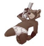  2021 anthro armor biped black_nose briefs brown_body brown_fur bulge cheek_tuft clothed clothing digital_media_(artwork) facial_markings facial_tuft fingers fluffy fluffy_tail frown fur genitals guardians_of_the_galaxy gun head_markings holding_gun holding_object holding_weapon iztli looking_aside male mammal markings marvel mask_(marking) multicolored_body multicolored_fur navel procyonid raccoon ranged_weapon ring_(marking) ringtail rocket_raccoon shaded short_anthro short_male simple_background solo tail tail_markings topless topless_anthro topless_male tuft underwear vambraces weapon whiskers white_background white_briefs white_clothing white_ear_tips white_muzzle white_underwear 
