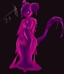  anthro balls bodily_fluids dany7621 digital_media_(artwork) dripping erection genitals goo_creature goo_dripping hi_res holding_penis male mammal melting murid murine penis purple_body purple_nose rat rodent signature simple_background slime smile solo standing tail translucent translucent_body 