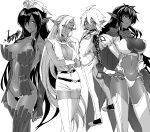  arshes_nei aura_bella_fiora bastard!! black_hair breasts crossover dark-skinned_female dark_elf dark_skin elf greyscale highres iwamotobusta kuroinu_~kedakaki_seijo_wa_hakudaku_ni_somaru~ monochrome multiple_crossover olga_discordia overlord_(maruyama) pirotess pointy_ears record_of_lodoss_war revealing_clothes screentones white_hair 