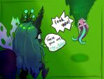 arthropod blush changeling duo equid equine female female/female feral friendship_is_magic hasbro hi_res horn horse mammal mistleinn my_little_pony pony queen_chrysalis_(mlp) simple_background slime speech_bubble starlight_glimmer_(mlp) text trapped unicorn wings 