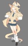  1girl alternate_costume animal_ear_fluff animal_ears blonde_hair blue_archive grey_background halo hato_haru highres long_hair seia_(blue_archive) simple_background solo tail very_long_hair yellow_eyes yellow_halo 
