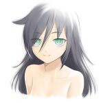  1girl bags_under_eyes black_hair collarbone commentary cropped_torso green_eyes hair_between_eyes highres ichikawa_masahiro kuroki_tomoko long_hair nude portrait smile solo watashi_ga_motenai_no_wa_dou_kangaetemo_omaera_ga_warui! 