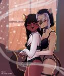  absurd_res anthro clothing collaboration couple_(disambiguation) domestic_cat duo embrace falcat felid feline felis female female/female furry hi_res hug mammal painting photoshop risovisa rose_(disambiguation) sai underwear 