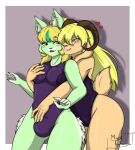  anthro bovid bulge bulge_grab caprine clothing domestic_cat duo ellie_violet felid feline felis female female/female hi_res intersex intersex/female lemonade_(lemonyowo) mammal marii_takamiya sheep swimwear trans_(lore) trans_woman_(lore) 