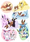  :d ^_^ absurdres alternate_color closed_eyes commentary_request eevee espeon fangs flareon glaceon highres holding holding_brush jolteon kabo_sumizu leafeon open_mouth pokemon pokemon_(creature) shiny_pokemon smile sparkle sylveon umbreon vaporeon 