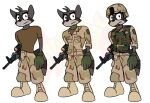  2023 anthro anton_(muddy) ar-15 armor army boots bottomwear bulletproof_vest carbine cargo_pants clothing colored_sketch combat_boots combat_helmet desert digital_media_(artwork) english_text footwear fur gloves grey_body grey_fur hair handwear headgear helmet hi_res holding_object holding_weapon iraq_war looking_at_viewer m4a1 male mammal model_sheet muddy_(artist) pants patch_(fabric) pose procyonid raccoon ranged_weapon rolled_up_sleeves scope shirt simple_background sketch soldier solo standing t-shirt text toony topwear uniform warrior watermark weapon white_background 