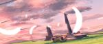  aircraft airplane bird blue_sky cloud cloudy_sky day feathers fighter_jet grass grasslands highres jet line4x military military_vehicle no_humans original power_lines scenery sky transmission_tower 