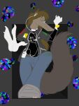  abstract_background anteater bottomwear brown_hair clothing dancing denim denim_clothing earbuds female fur grey_body grey_fur hair headphones jeans johanna_(tabbiewolf) mammal pants pilosan tabbiewolf xenarthran 