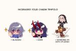  3girls blue_eyes blue_shirt chinese_clothes closed_mouth crae_(craeyone) cross english_text fu_hua fu_hua_(valkyrie_accipiter) glasses grey_hair honkai_(series) honkai_impact_3rd horns japanese_clothes kallen_kaslana meme multiple_girls oath_of_judah oni_horns raiden_mei raiden_mei_(herrscher_of_thunder) red_horns shirt simple_background smile standing teri_derp_(meme) thumbs_up 