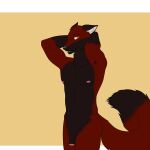  anthro blaze_wolf canid canine canis ears_down flaccid genitals hands_behind_head looking_at_viewer male mammal nipples nude penis pivoted_ears reddragon solo wolf 