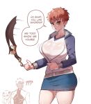  1boy 2girls archer_(fate) blush breasts dark-skinned_male dark_skin emiya_shirou fate/stay_night fate_(series) genderswap genderswap_(mtf) highres large_breasts long_hair looking_at_viewer multiple_girls nyantcha open_mouth orange_hair parted_bangs ribbon short_hair tohsaka_rin two_side_up white_hair yellow_eyes 