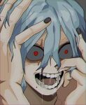  1boy black_nails boku_no_hero_academia colored_sclera grey_hair grey_sclera highres looking_at_viewer male_focus medium_hair messy_hair mole mole_under_mouth open_mouth red_eyes scar scar_across_eye scar_on_face scar_on_mouth scribbora shigaraki_tomura wrinkled_skin 