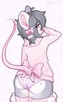  anthro butt clothing girly looking_at_viewer looking_back looking_back_at_viewer male mammal mouse murid murine ribbons rodent shirt smile solo topwear underwear valeria_fills 