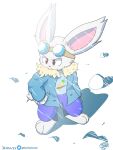  2023 blue_clothing clothed clothing ears_up eyewear fur glasses hi_res lagomorph leporid mammal purple_clothing rabbit red_eyes snow star_umbreon twitter twitter_logo white_body white_fur 