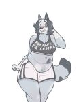  anthro australian_cattle_dog belly big_belly bluey_(series) blush bottomwear breasts canid canine canis cattledog chest_tuft chubby_female clothed clothing digital_media_(artwork) domestic_dog english_text female freckles fur glistening glistening_eyes grey_body grey_fur gym_bottomwear gym_clothing gym_shorts hair hand_on_head happy herding_dog jogging jogging_pants looking_at_viewer mammal navel pastoral_dog shaded shorts shy simple_background simple_shading slightly_chubby slightly_chubby_anthro slightly_chubby_female smile solo tail teeth text thick_thighs topwear trixie_heeler tuft tunk_saray_lovesta walking_towards_viewer white_background white_body white_fur wide_hips 