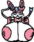  4:5 alpha_channel anthro big_breasts blue_body blue_fur blue_hair breasts cloththeduster digital_media_(artwork) eeveelution female fur generation_6_pokemon genitals hair hands_in_air hi_res huge_breasts looking_at_viewer mammal nintendo nipples nude pink_body pink_fur pink_nipples pokemon pokemon_(species) simple_background smile solo sylveon white_body white_fur 
