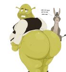  2023 animehikaridesu asinus big_butt butt clothing donkey donkey_(shrek) dreamworks duo english_text equid equine green_body grey_body hi_res humanoid male mammal ogre overweight overweight_male shirt shrek_(character) shrek_(series) text topwear 