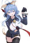  1girl absurdres ako_(blue_archive) animal_ears blue_archive blue_eyes blue_hair blush dog_ears dog_tail hair_between_eyes highres long_hair looking_at_viewer open_mouth shortofsugar simple_background solo tagme tail white_background 