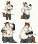  2020 anthro belly belly_overhang big_belly bottomwear brown_hair burger canid canine cettus clothed clothing cookie dress_shirt eating eyes_closed eyewear food fox fur glasses hair hand_on_hip hand_on_stomach hi_res holding_food holding_object male mammal moobs nipples obese obese_anthro obese_male open_clothing open_mouth open_shirt open_topwear orange_body orange_fur overweight overweight_anthro overweight_male pants pizza sequence shirt simple_background slightly_chubby slightly_chubby_anthro slightly_chubby_male slim standing tail topwear torn_bottomwear torn_clothing torn_pants weight_gain white_background white_body white_fur 