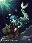  !? 2girls air_bubble black_hair blue_eyes blue_hair blush breasts bubble drill_hair greenapple_(g_apple0511) hakurei_reimu looking_at_another medium_breasts mermaid monster_girl multiple_girls open_mouth pixel_art short_hair smile touhou treasure_chest twin_drills underwater wakasagihime 