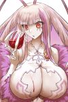  1girl alcohol antenna_hair arthropod_girl blunt_bangs breasts cleavage cleavage_cutout clothing_cutout cockroach_girl cup dress drinking_glass fur-trimmed_dress fur_trim haraya_manawari highres holding holding_cup large_breasts long_hair looking_at_viewer matara_kan mole mole_on_breast monster_girl open_mouth pink_hair red_eyes sidelocks sleeveless sleeveless_dress solo very_long_hair virtual_youtuber vshojo white_dress wine wine_glass 