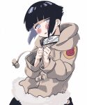  1girl black_hair blunt_bangs carota327 fur-trimmed_jacket fur_trim hood hoodie hyuuga_hinata jacket naruto naruto_(series) short_hair sidelocks solo white_eyes 