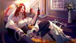  1girl absurdres alcohol bathtub bottle brown_hair corset cup drinking_glass highres jewelry league_of_legends miss_fortune_(league_of_legends) non-web_source thighhighs wine wine_bottle wine_glass 