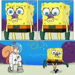  anthro b-intend blue_eyes boots bottomwear buckteeth clothed clothing comic digital_media_(artwork) diving_suit duo female footwear frown fur gloves handwear headgear looking_down male mammal marine nickelodeon outside rodent sandy_cheeks sciurid sea_sponge shoes spongebob_squarepants spongebob_squarepants_(character) standing teeth topwear tree_squirrel yellow_body 