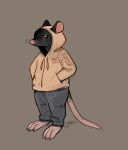 anthro black_body black_fur clothing fur happycrumble hoodie mammal murid murine rat rodent simple_background solo tail topwear whiskers 
