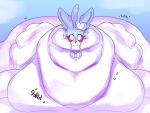  2022 4:3 ambiguous_gender belly big_belly big_butt black_nose blue_background blue_ears blue_tail bodily_fluids bow_(feature) butt chubby_cheeks cloud cloudscape digital_media_(artwork) eeveelution front_view generation_6_pokemon huge_butt hyper hyper_belly hyper_butt immobile morbidly_obese morbidly_obese_ambiguous nintendo obese obese_ambiguous onomatopoeia overweight overweight_ambiguous paperclipeggs pokemon pokemon_(species) red_sclera rumbling_stomach shaded shiny_pokemon shy simple_background sky solo sound_effects sweat sweatdrop sylveon tail text weight_gain white_body white_eyes 