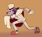  2023 anthro bottomwear canid canine canis cape clothed clothing evil_grin facial_hair footwear fur gloves grin handwear hat headgear headwear male mammal monochrome moriarty_(sherlock_hound) mustache pants pose purple_body purple_fur rollinrabbit sherlock_hound_(series) shoes smile solo sparkles suit top_hat wolf 