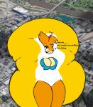  2022 3d_background anthro big_breasts bikini blaire_(lutnut215) bodily_fluids breasts clothed clothing collaboration digital_drawing_(artwork) digital_media_(artwork) fang_out female floatzel flying fur generation_4_pokemon helium helium_inflation hi_res inflation lactating lactating_through_clothing looking_at_viewer lutnut215 lying mammal milk milk_pooling mustelid musteline nintendo on_back outside pokemon pokemon_(species) smile solo swimwear tan_body tan_fur text true_musteline weasel wet wet_clothing z_dragon 