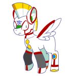 2016 blue_eyes capcom crossover equid equine facial_markings feathers feral forehead_markings friendship_is_magic frown green_inner_ear hasbro head_markings looking_at_viewer machine male mammal markings mega_man_(series) mega_man_x_(series) mohawk my_little_pony pegasus reploid robot simple_background solo spiral_pegasus toony white_background white_body white_feathers wings yuriyuri_(ccc) 