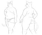  2021 anthro belly briefs briefs_only butt cettus clothed clothing domestic_cat felid feline felis hairless hairless_cat hakon_brandvold hand_on_hip male mammal moobs nude overweight overweight_anthro overweight_male peterbald rear_view sketch topless underwear underwear_only walking 