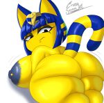 absurd_res animal_crossing ankha_(animal_crossing) anthro areola big_breasts big_butt breasts butt cross_samax domestic_cat egyptian_cat felid feline felis female hi_res huge_breasts huge_butt looking_at_viewer looking_back lying mammal nintendo nipple_piercing nipples nude nude_female on_front piercing short_stack solo thick_thighs 