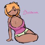 blush breasts clothed clothing female green_clothing hair humanoid intersex intersex/female orange_hair partially_clothed pink_clothing pink_shirt pink_topwear shirt skimpy smile teenager topwear twinklemote young zero_pictured 
