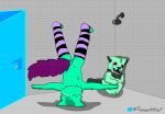  anthro assertive_male balls bathroom bodily_fluids cowering dominant duo genitals hybrid jack_(th3wackytrap) male male/male mammal mintie_(mintie_is_a_bottom) mustelid otter public_restroom restroom_stall shower t-pose tears th3wackytrap tiled_background upside_down 