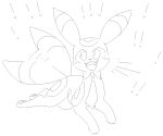  3_toes ambiguous_gender blush cute_fangs eeveelution emanata exclamation_point feet feral generation_2_pokemon looking_at_viewer markings monochrome motion_lines necktie nintendo open_mouth pawpads pokemon pokemon_(species) solo tail tail_motion tailwag teppuko toes tongue umbreon 